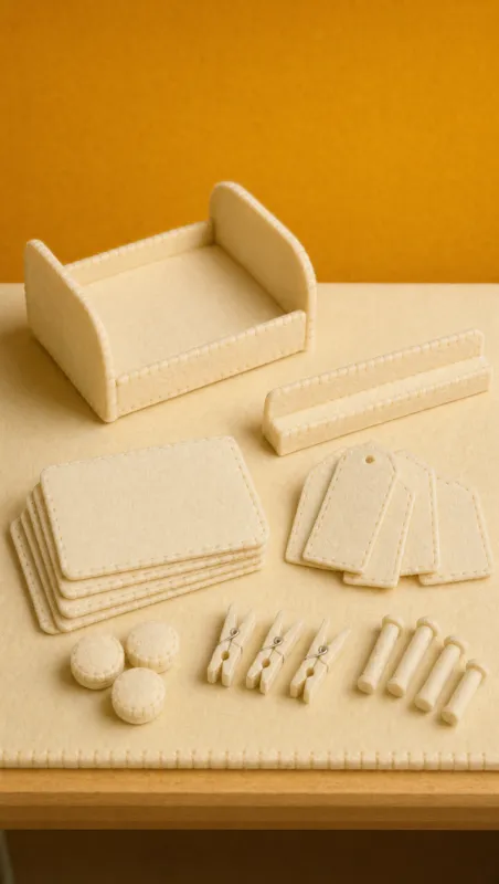 A miniature felt workbench with handmade props